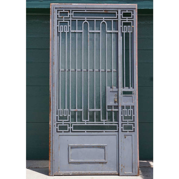 Argentine Art Deco Painted Wrought Iron Single Entry Door and Sidelight