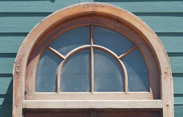 Large French Mahogany Beveled Glass Double Entry Door and Arched Transom