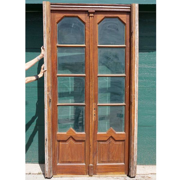French Art Deco Walnut and Beveled Glass Double Door