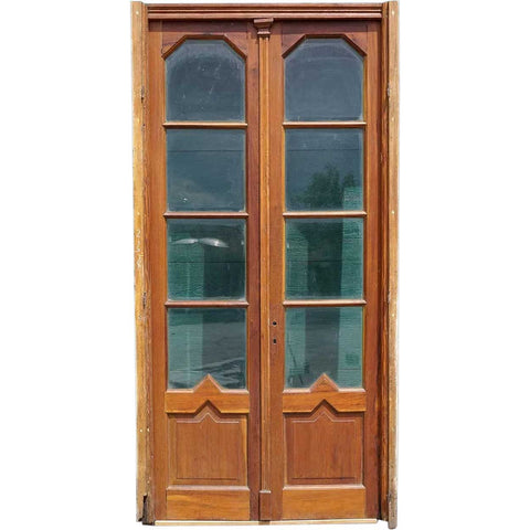 French Art Deco Walnut and Beveled Glass Double Door