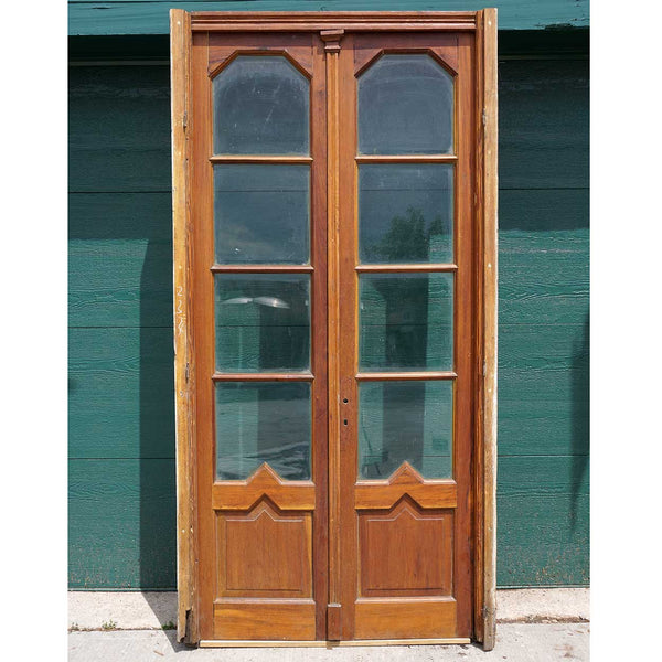 French Art Deco Walnut and Beveled Glass Double Door