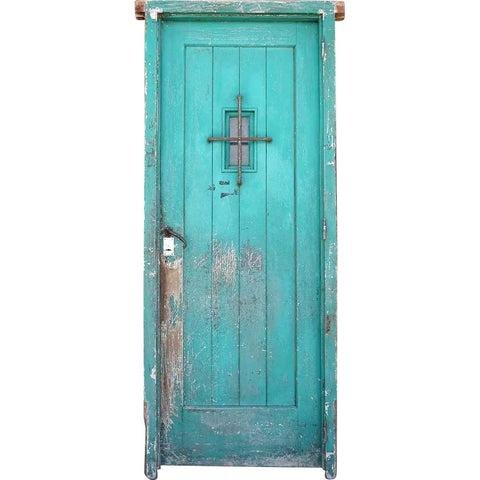 Spanish Style Green Painted Pine and Iron Single Door