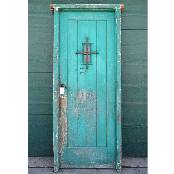 Spanish Style Green Painted Pine and Iron Single Door
