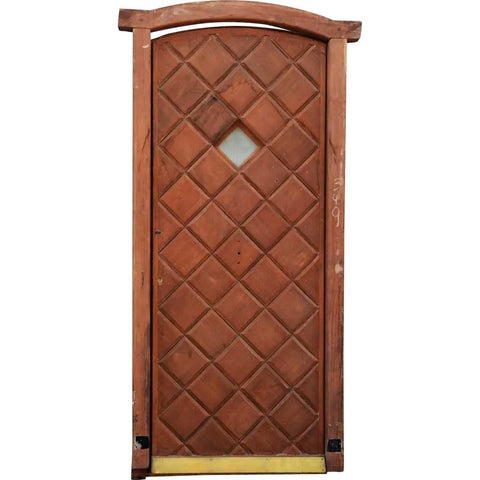 Vintage Argentine Mahogany Diamond Panel Arched Single Entry Door