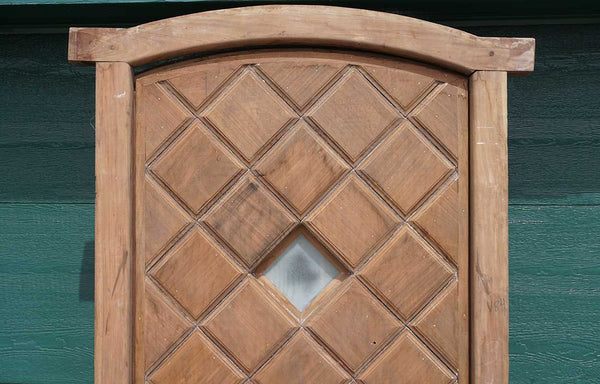 Vintage Argentine Mahogany Diamond Panel Arched Single Entry Door