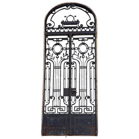 Tall French Beaux-Arts Wrought Iron Double Door and Arched Transom