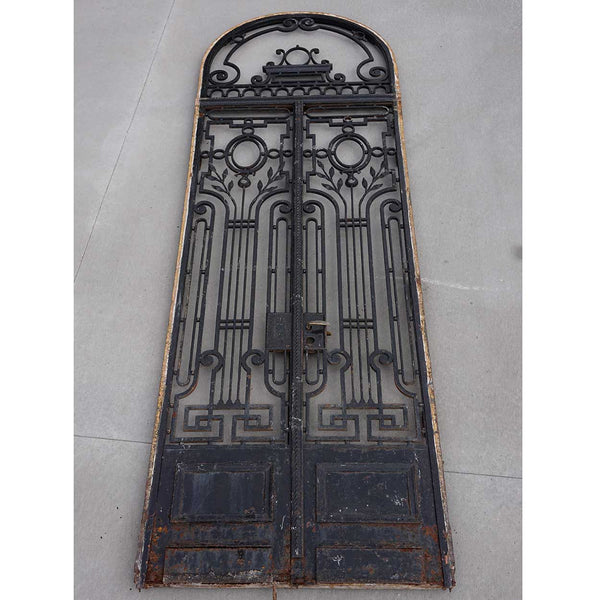 Tall French Beaux-Arts Wrought Iron Double Door and Arched Transom