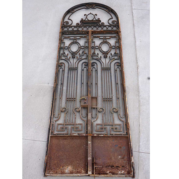 Tall French Beaux-Arts Wrought Iron Double Door and Arched Transom