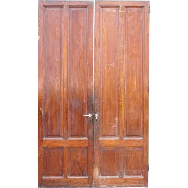 Two Tall French Mahogany Panelled Interior Single Doors