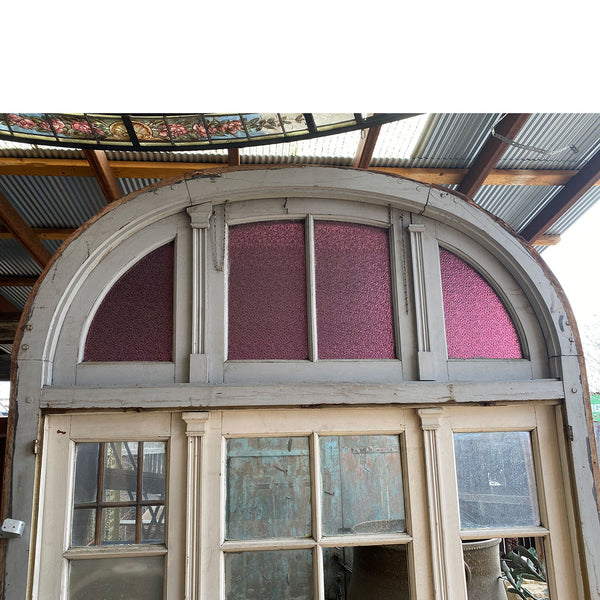Large Argentine Painted Mahogany Three-Part Window with Arched Transom
