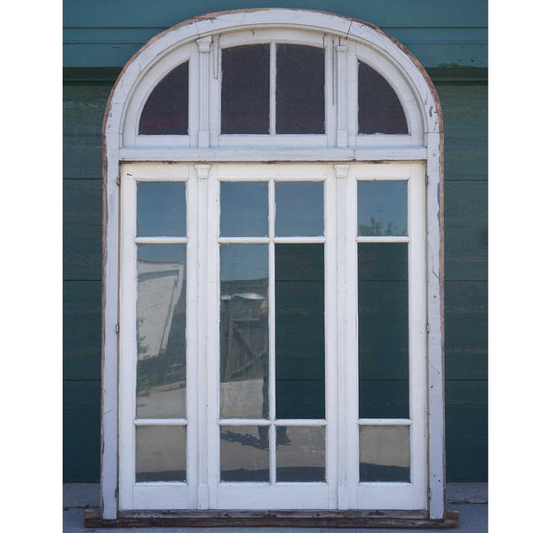 Large Argentine Painted Mahogany Three-Part Window with Arched Transom