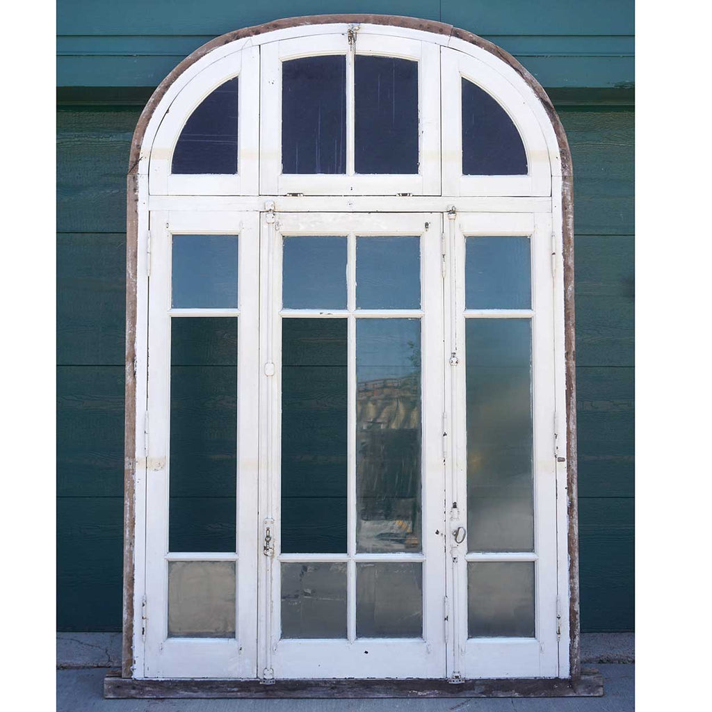 Large Argentine Painted Mahogany Three-Part Window with Arched Transom