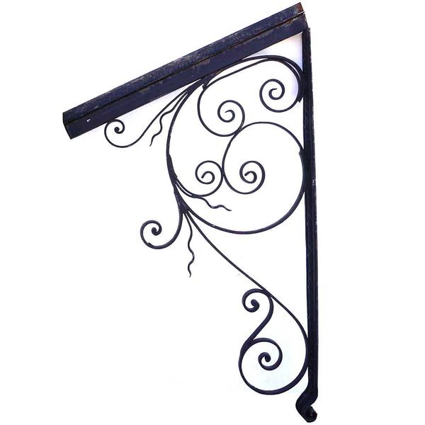Large Pair of French Scrolled Wrought Iron Architectural Door Awning Brackets
