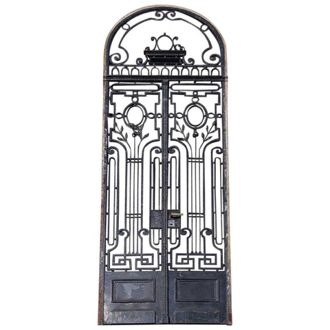 Tall French Beaux-Arts Wrought Iron Double Door and Arched Transom