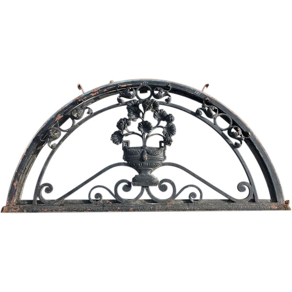 French Louis XVI Style Hand Forged Iron Arched Transom Window