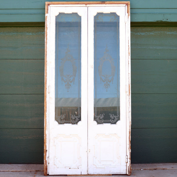 French Rococo Revival Painted Mahogany Etched Glass Double Door