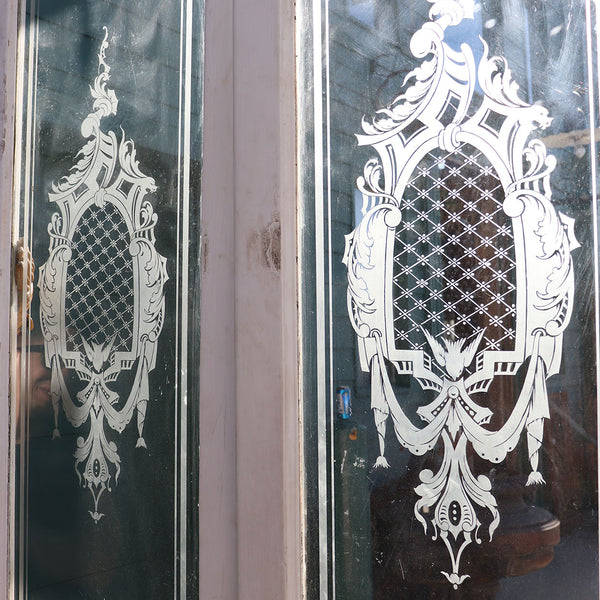 French Rococo Revival Painted Mahogany Etched Glass Double Door