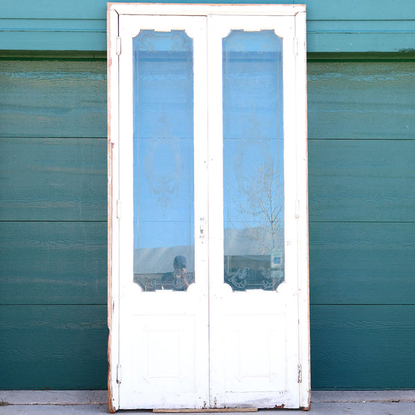 French Rococo Revival Painted Mahogany Etched Glass Double Door