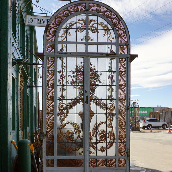 Argentine Beaux Arts Iron, Stained and Painted Glass Arched Conservatory Double Door