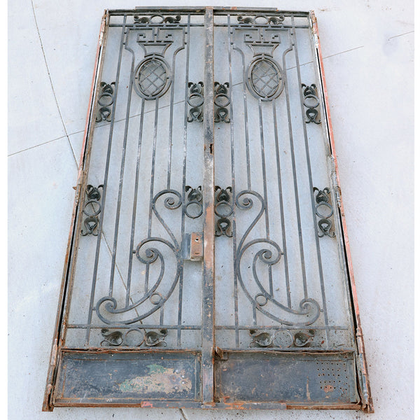 French Beaux Arts Painted Wrought Iron Double Door Entry Gate with Inner Door