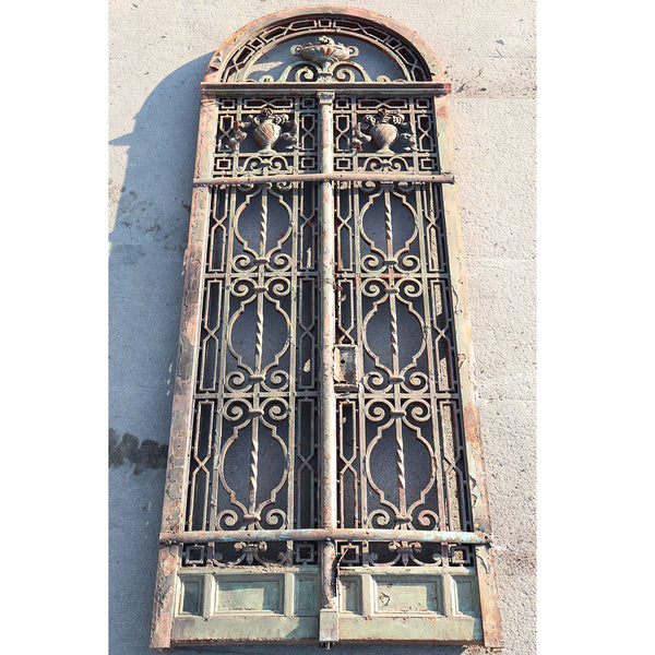 Fine French Beaux Arts Wrought Iron Double Door Entry and Arched Transom