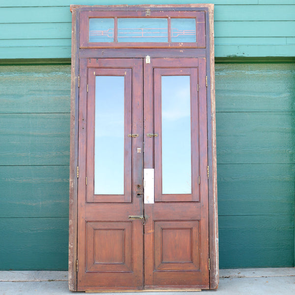 Fine Argentine Oak and Wrought Iron Double Door, Frame and Transom