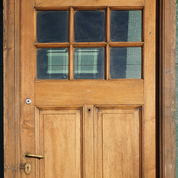 Arts and Crafts Style Walnut and Beveled Glass Single Door and Transom