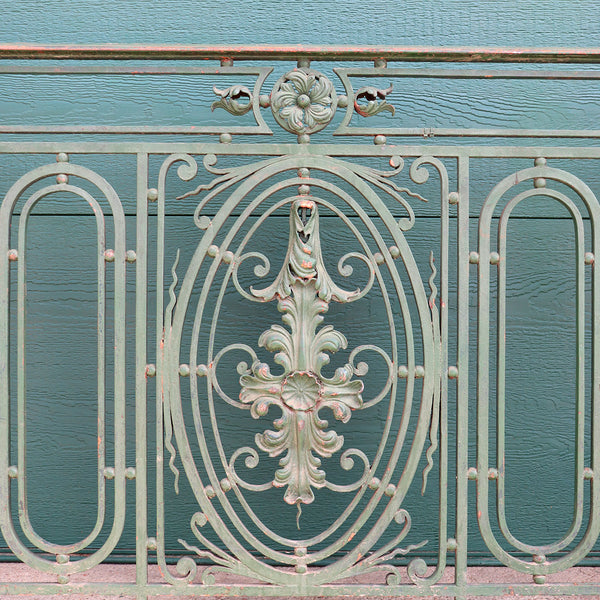 French Beaux Arts Green Painted Wrought Iron Balcony