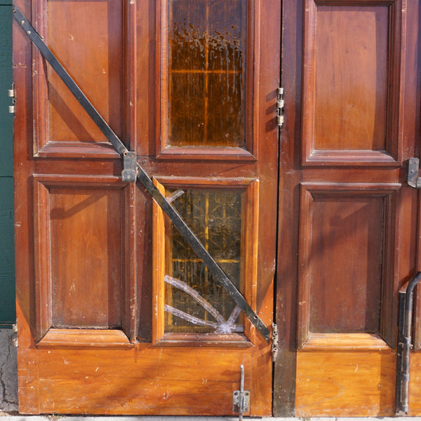 Spanish Colonial Style Paneled Walnut and Forged Iron Single Entry Door and Sidelights