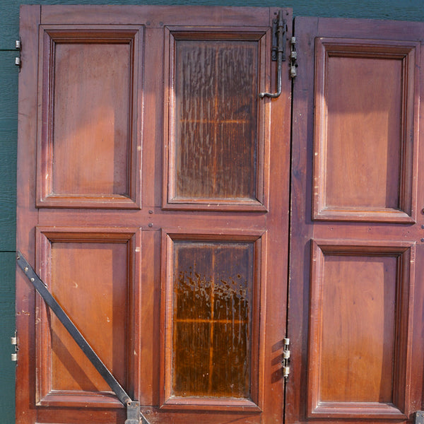 Spanish Colonial Style Paneled Walnut and Forged Iron Single Entry Door and Sidelights