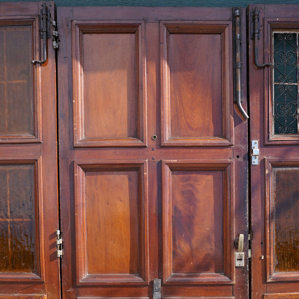 Spanish Colonial Style Paneled Walnut and Forged Iron Single Entry Door and Sidelights