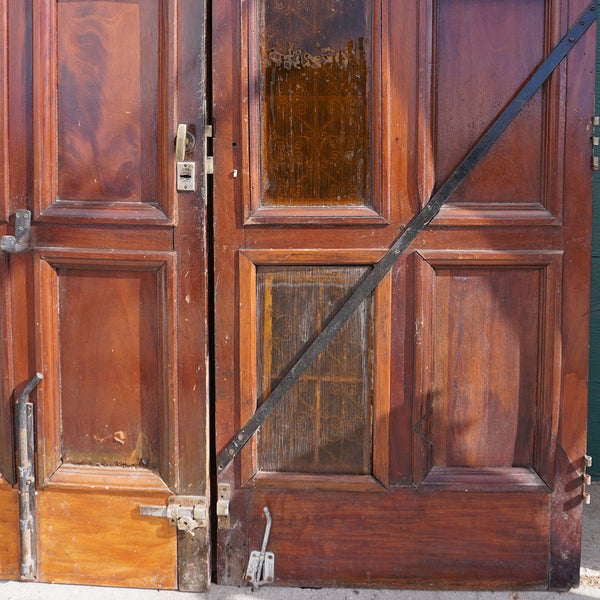 Spanish Colonial Style Paneled Walnut and Forged Iron Single Entry Door and Sidelights