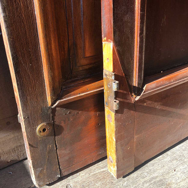 Spanish Colonial Style Paneled Walnut and Forged Iron Single Entry Door and Sidelights