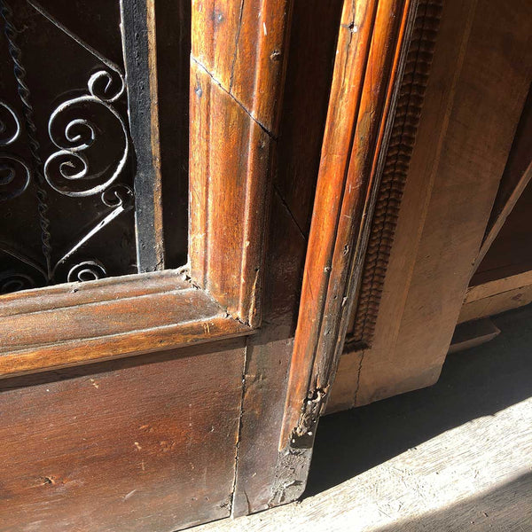 Spanish Colonial Style Paneled Walnut and Forged Iron Single Entry Door and Sidelights