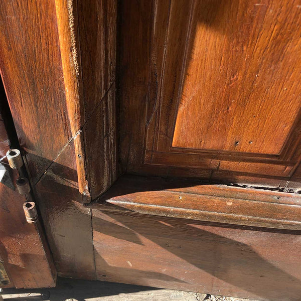 Spanish Colonial Style Paneled Walnut and Forged Iron Single Entry Door and Sidelights