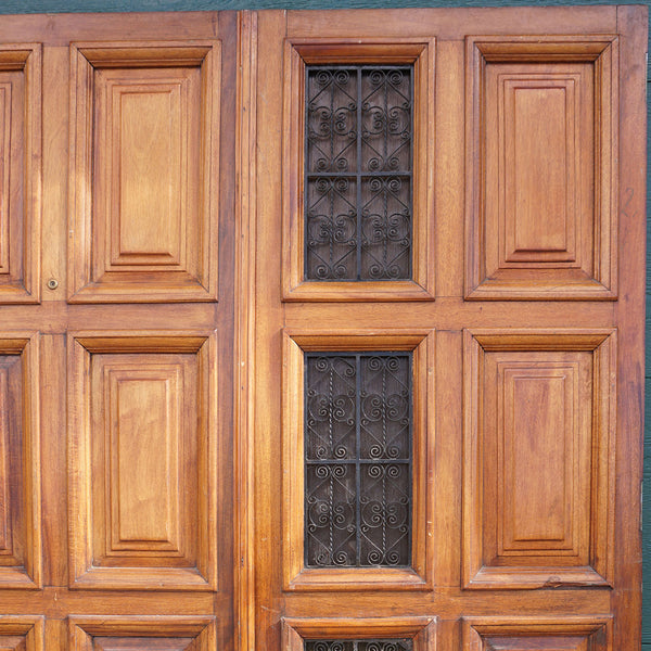 Spanish Colonial Style Paneled Walnut and Forged Iron Single Entry Door and Sidelights