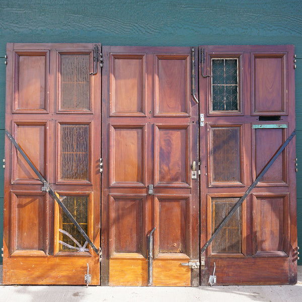 Spanish Colonial Style Paneled Walnut and Forged Iron Single Entry Door and Sidelights