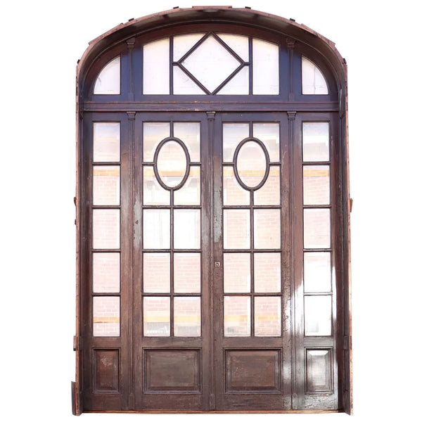 Argentine Beaux Arts Cedro and Beveled Glass Double Door Entry, Arched Transom and Sidelights