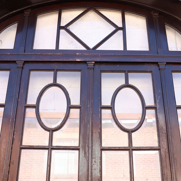 Argentine Beaux Arts Cedro and Beveled Glass Double Door Entry, Arched Transom and Sidelights