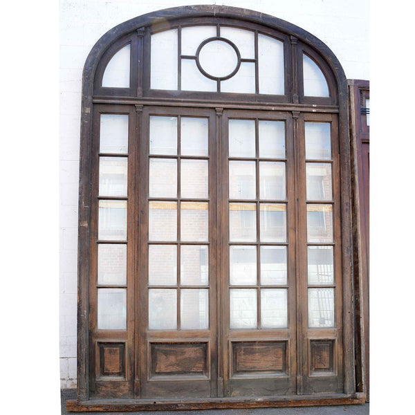 Argentine Beaux Arts Mahogany and Beveled Glass Double Door Entry, Arched Transom and Sidelights