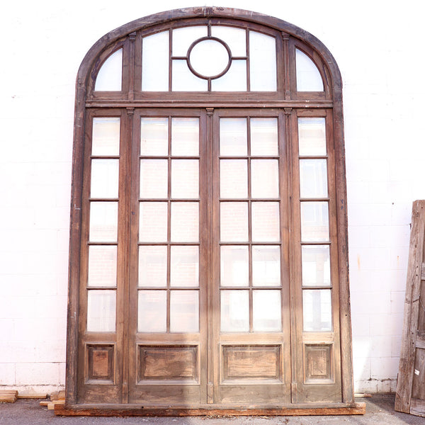 Argentine Beaux Arts Mahogany and Beveled Glass Double Door Entry, Arched Transom and Sidelights