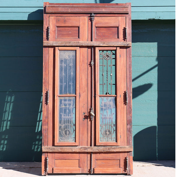 Grand French Napoleon III Oak and Wrought Iron Double Door Entry
