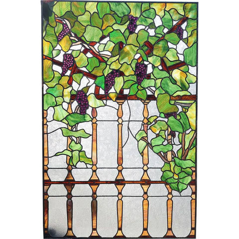 Large Vintage Stained and Leaded Glass Grapevine Wine Cellar Window