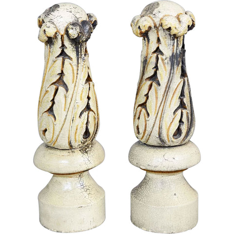 Pair American Glazed Terracotta Carved Architectural Roof Finials