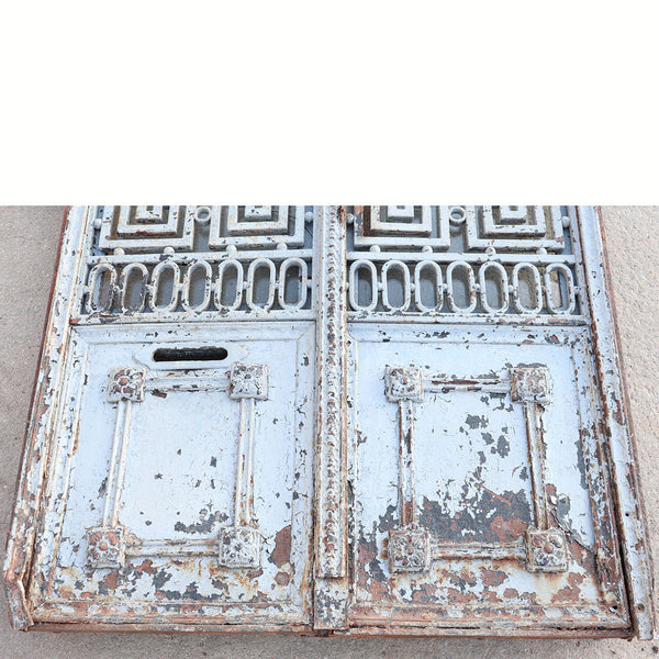 French Louis XVI Revival Painted Wrought Iron Double Door Entry and Transom