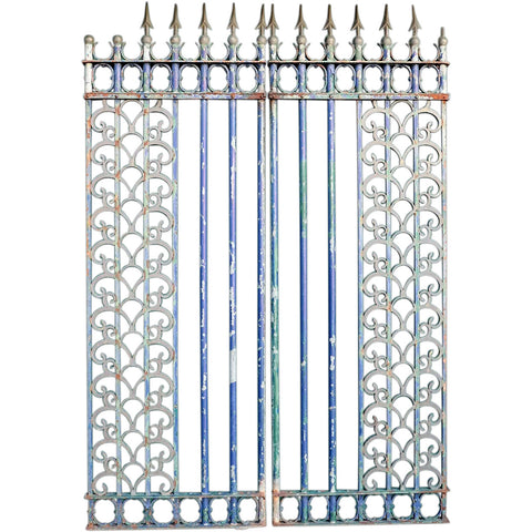 Pair Argentine Art Deco Blue Painted Bronze and Wrought Iron Sidelights and Trim