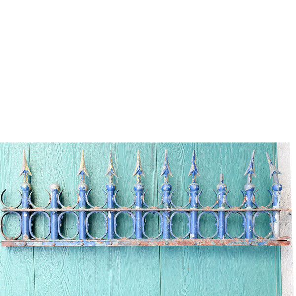 Pair Argentine Art Deco Blue Painted Bronze and Wrought Iron Sidelights and Trim