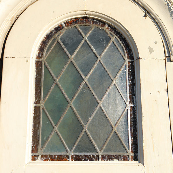 Pair of Argentine Leaded Glass and Painted Cedro Mahogany Arched Windows