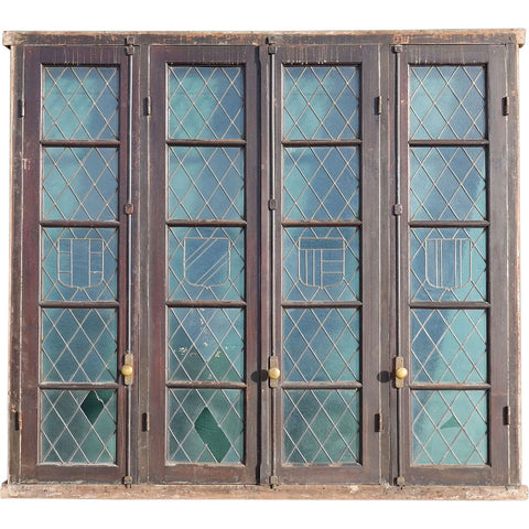 Argentine Leaded Glass Diamond and Shield Pane Cedro Mahogany Windows