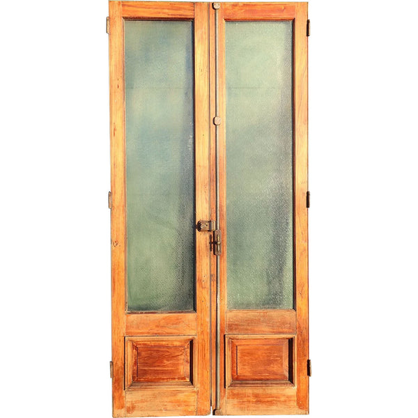 Large Argentine Textured and Frosted Glass and Cedro Mahogany Double Door